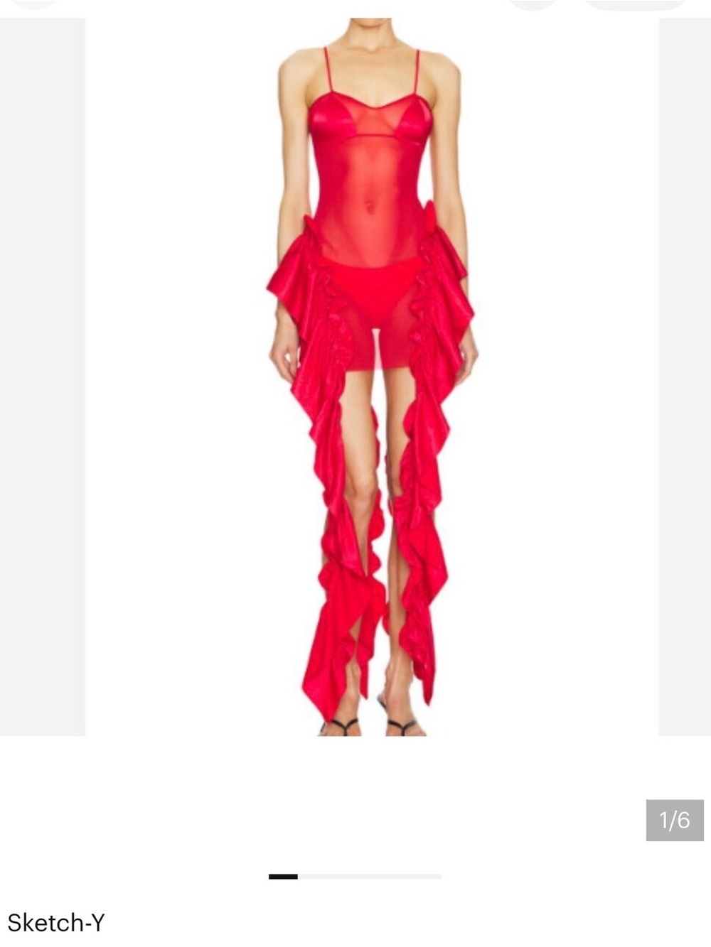 Red Ruffle Mesh Slip Dress
